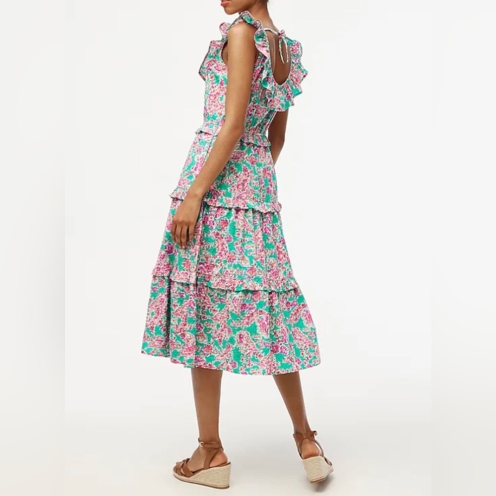 J Crew Floral Ruffle Midi Swiss Dot Dress - Picture 7 of 8
